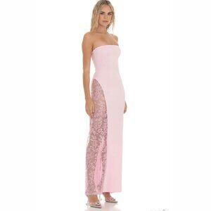 NEW Lucy in the Sky - Strapless Lace Embroidered Slit in Pink, Small